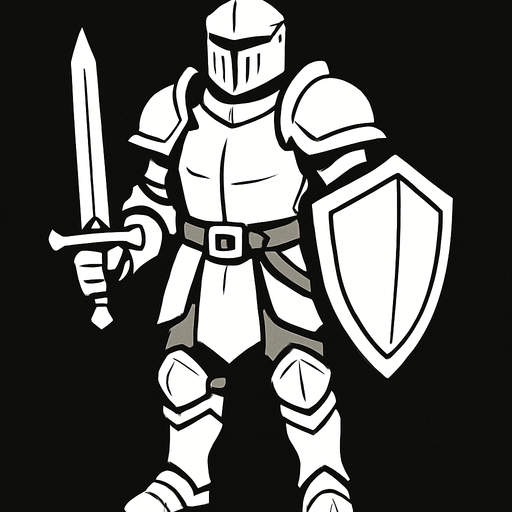 Beyaz zirhli sovalye.
In-Game asset.  2d.  High contrast.  No shadows