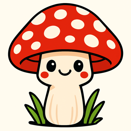 sevimli güzel bir kırmızı ve benekli mantar çiz.
2d.  High contrast.  No shadows