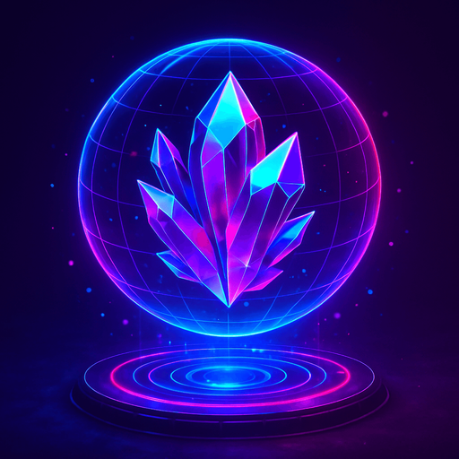 Neon cyberpunk 3d magical glowing crystal gemstone hologram orb sphere