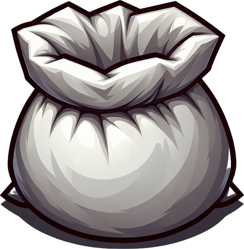 An open sack. Single Game Texture. In-Game asset. 2d. Blank background. High contrast. No shadows.