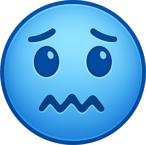 blue afraid emoji. use shiny color. No background. Transparent background. Blank background. No shadows. 2d. In-Game asset. flat
