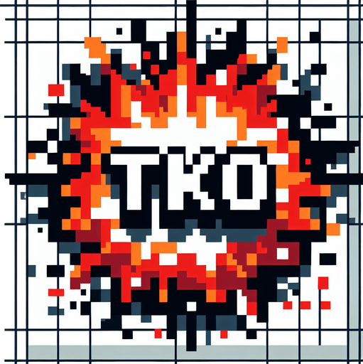 pixel art explosion that says "TKO"
Single Game Texture. In-Game asset. 2d. Blank background. High contrast. No shadows.