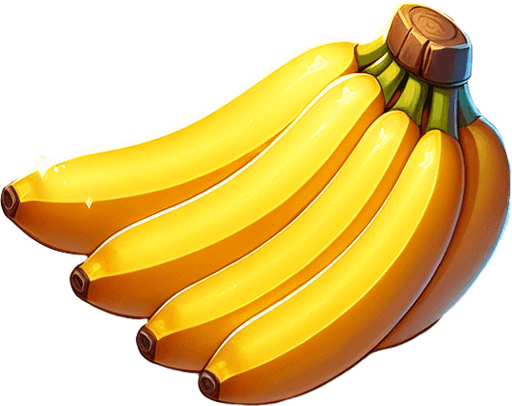 Bananas
Single Game Texture. In-Game asset. 2d. Blank background. High contrast. No shadows.