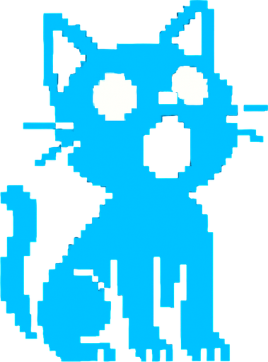 Haz un sprite de un gato azul sin pupilas con la boca abierta mirando arriba.
In-Game asset.  2d.  High contrast.  No shadows