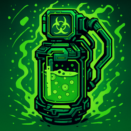 Liquid toxin Bomb. With cyberpunk + abstract style. HD colors. Green color.
In-Game asset.  2d.  High contrast.  No shadows