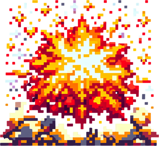 pixel art of a square tnt explosion. Single Game Texture. In-Game asset. 2d. Blank background. High contrast. No shadows.