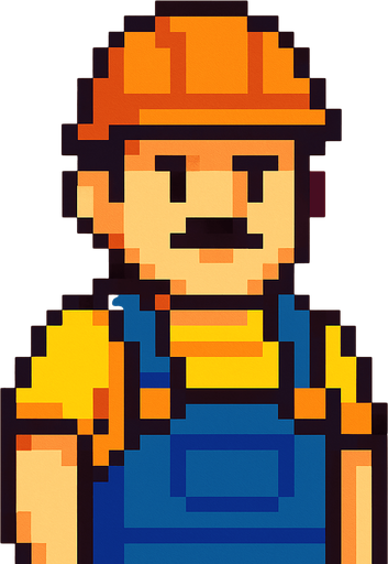 Hombre trabajador mirando a la cámara pixel art.
In-Game asset.  2d.  High contrast.  No shadows