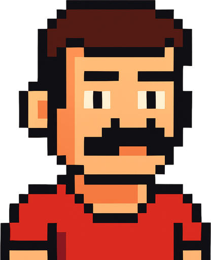 A man with a mustache. In the style of Pixek Art..
In-Game asset.  2d.  High contrast.  No shadows