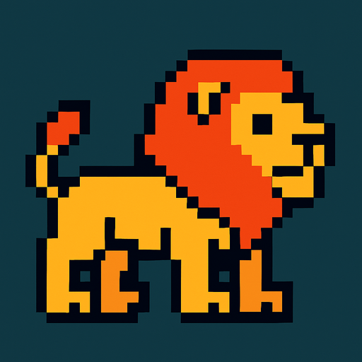 Lion 8 bit.
In-Game asset.  2d.  High contrast.  No shadows