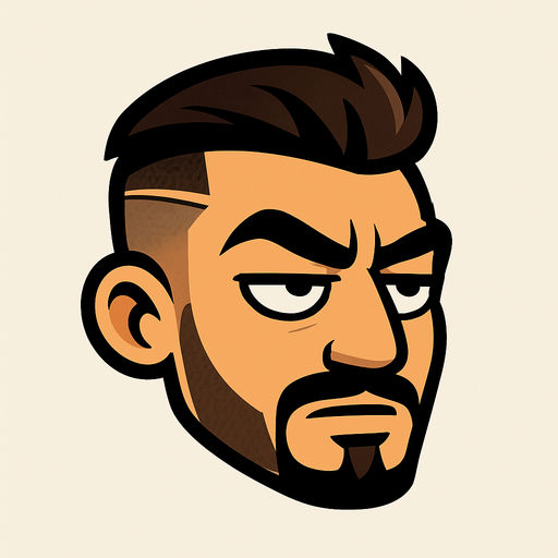 Cartoon-style head of a “keko” character inspired by Turkish street style. The sides of his hair are shaved short, the top is longer and voluminous. A sharp razor line is cut into the left side of his hair. He has a thin mustache and a neatly trimmed beard along the jawline. Thick eyebrows and half-closed, confident eyes give him a bold, slightly smug expression. Skin tone is tan or medium. His face has sharp, masculine features. The style is cartoonish, not photorealistic. Background is minimal to keep focus on the character’s head. The head is slightly tilted forward, as if ready to fly like in Flappy Bird. Overall vibe is playful but with a tough, urban edge..
In-Game asset.  2d.  High contrast.  No shadows