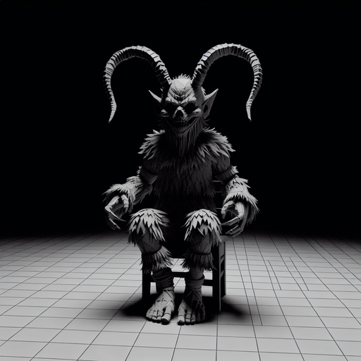 Eerie Christmas-inspired krampus doll sitting similar to a resident evil
Single Game Texture. In-Game asset. 2d. Blank background. High contrast. No shadows.