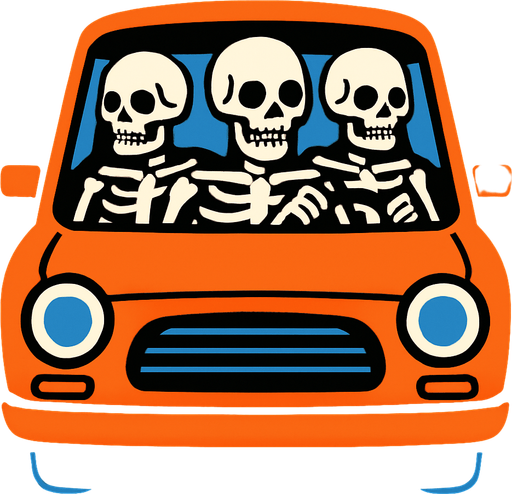 auto con 3 esqueletos.
In-Game asset.  2d.  High contrast.  No shadows