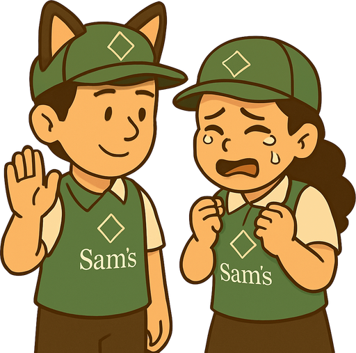 Usa a los dos personajes que se estan aleajndose de sams, y haz que la niña este llorando mientras despiden al otro de orejitas.