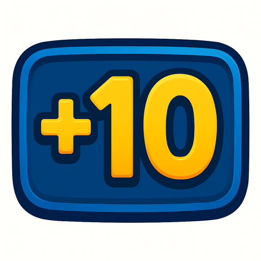 A score display written +10 on it.
In-Game asset.  2d.  High contrast.  No shadows