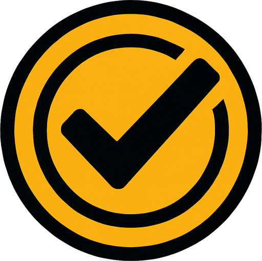 circular check logo.
In-Game asset.  2d.  High contrast.  No shadows