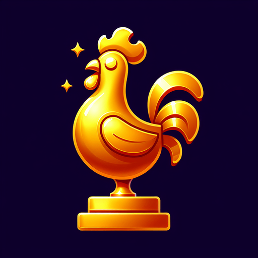 Golden chicken trophy.
Single Game Texture.  In-Game asset.  2d.  Blank background.  High contrast.  No shadows
