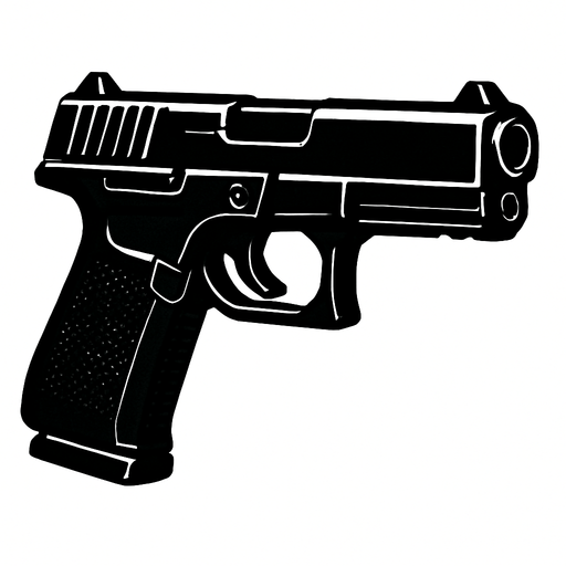 Pistola negra.
In-Game asset.  2d.  High contrast.  No shadows