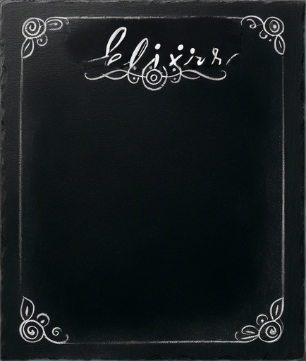 Small Title "ELIXIR" handwritten in chalk. aligned top