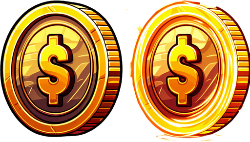 I need a 2D coin asset for my street racing game on the UPIT FRVR platform. Please provide:

A collectible coin with a shiny, gold appearance

Optional details: glow, sparkle, or animation frame for spinning

It should be easily visible on the road, with good contrast on desert backgrounds

Scalable and loopable for pickup patterns

Style: cartoony or arcade-friendly, matching fast-paced racing gameplay.
Single Game Texture.  In-Game asset.  2d.  Blank background.  High contrast.  No shadows