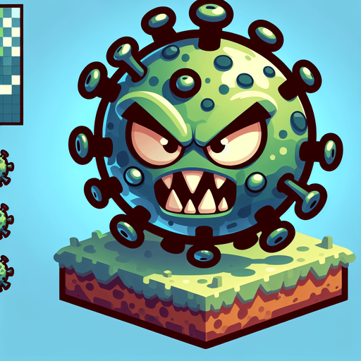 make a cartoony enemy germs..
Single Game Texture.  In-Game asset.  2d.  Blank background.  High contrast.  No shadows