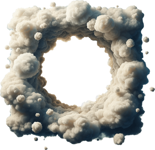 frame made of cozy clouds, it fill the complete screen, in the center is black only, on black background