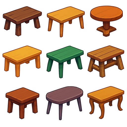 pack of different Tables images.
In-Game asset.  High contrast.  No shadows. 3D