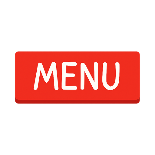 üzerinde menu yazan kırmızı bir buton. No background. Transparent background. Blank background. No shadows. 2d. In-Game asset. flat