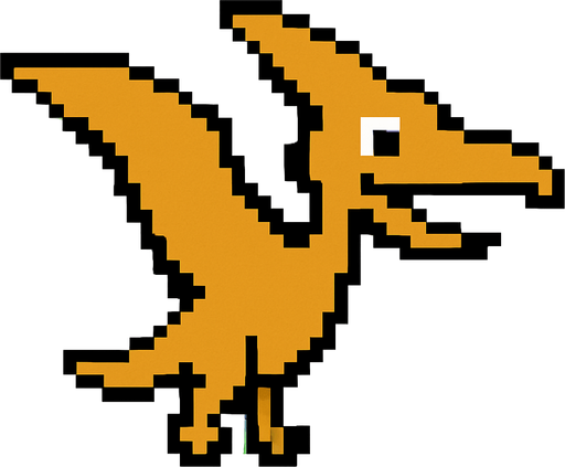 Make it 8 bit style dinosaur pterodactyl  cartoon character.
In-Game asset.  High contrast.  No shadows