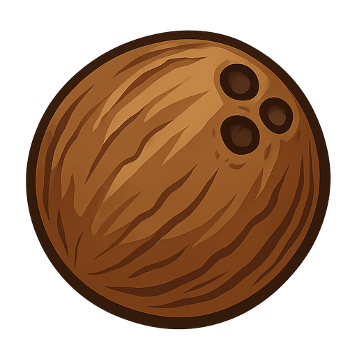 Coconut.
Single Game Texture.  In-Game asset.  2d.  Blank background.  High contrast.  No shadows