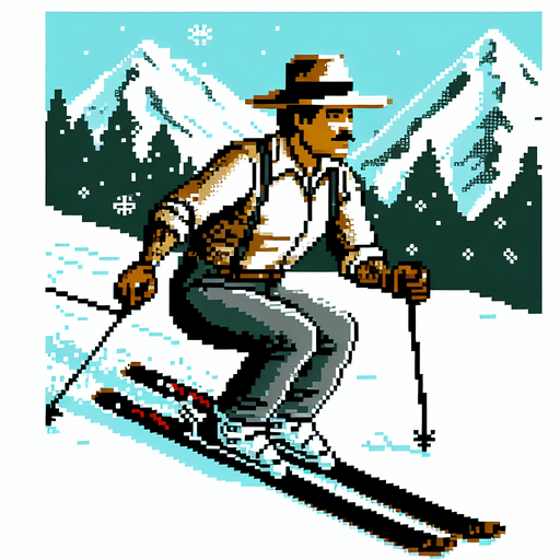 Man on skis.
Retro gaming style