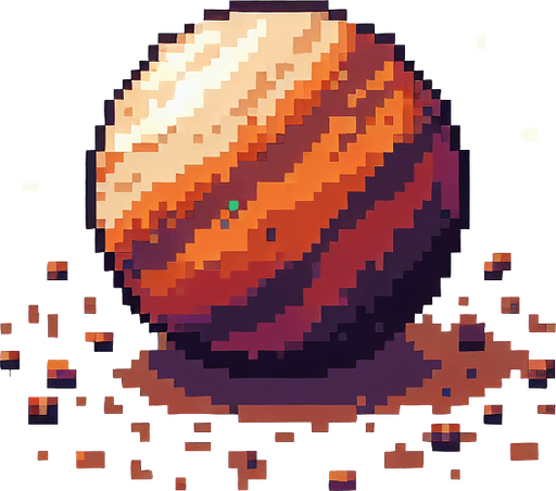 pixel art of a tiny planet.
Single Game Texture. In-Game asset. 2d. Blank background. High contrast. No shadows.