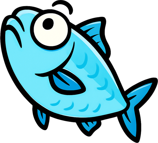 A dumb looking flat fish like a sardine looking up, ice blue color..
In-Game asset.  2d.  High contrast.  No shadows