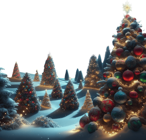 a feeric christmas landscape at night with decorated trees Background image