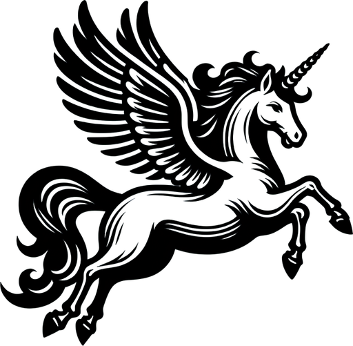 Flying unicorn fullbody sideview.
Single Game Texture. In-Game asset. 2d. Blank background. High contrast. No shadows.