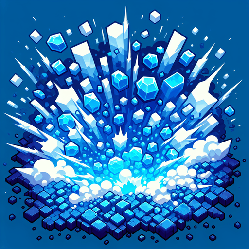 epic blue 16 bit bubble pieces explode.
Single Game Texture.  In-Game asset.  2d.  Blank background.  High contrast.  No shadows