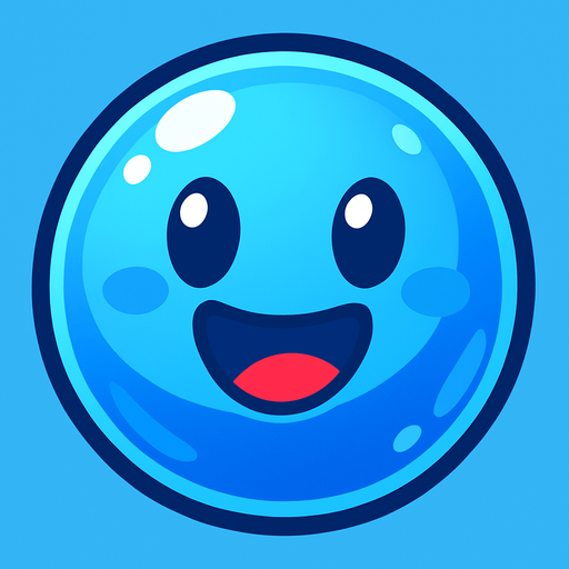 Mutlu, mavi renkli bir bubble.
In-Game asset.  2d.  High contrast.  No shadows