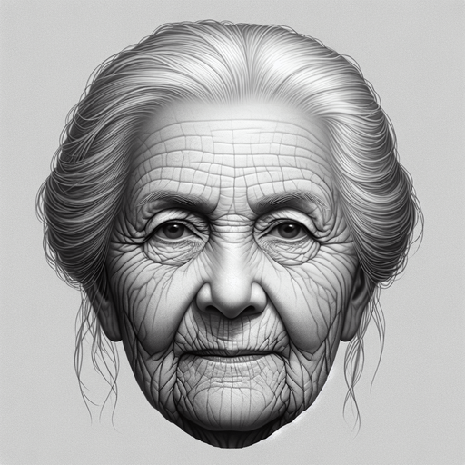 an old grandma's face.
Single Game Texture.  In-Game asset.  2d.  Blank background.  High contrast.  No shadows