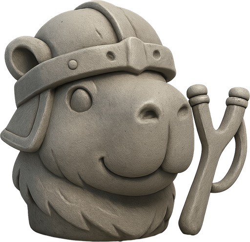 Recrealo en una escultura. Utiliza un estilo cartoon. Usas colores grises. Recuerda que es un capibara usas sus rasgos y formas. Damelo sin fondo