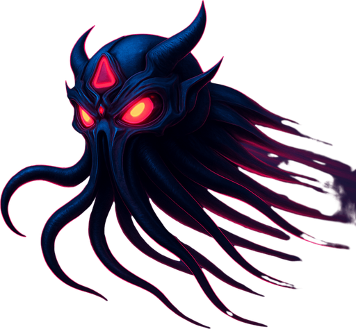 Suspended midair, flying fast, tentacles behind, fully in frame no edges cut off