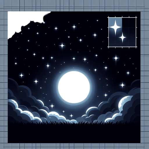 Black sky with night weather and also imagine glowing white star and moon.
Single Game Texture. In-Game asset. 2d. Blank background. High contrast. No shadows.