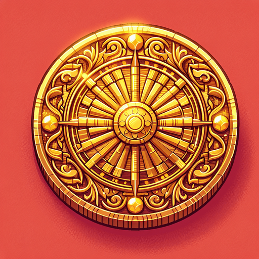 Gold coin.
Single Game Texture.  In-Game asset.  2d.  Blank background.  No shadows