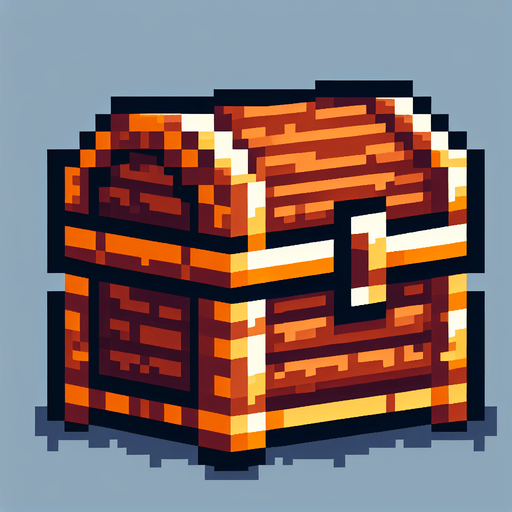Un cofre del tesoro pixelado.
Single Game Texture.  In-Game asset.  2d.  Blank background.  High contrast.  No shadows