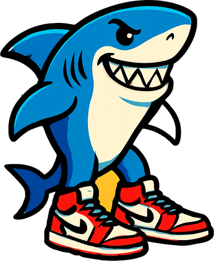 shark with nikes on the beach.
In-Game asset.  2d.  High contrast.  No shadows