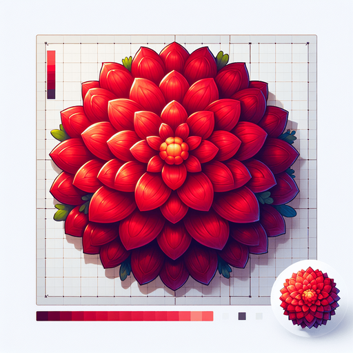 A large red round flower. Top down view.
Single Game Texture. In-Game asset. 2d. Blank background. High contrast. No shadows.