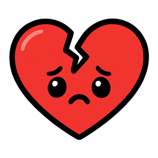 Un corazón roto triste 
cute.
In-Game asset.  2d.  High contrast.  No shadows