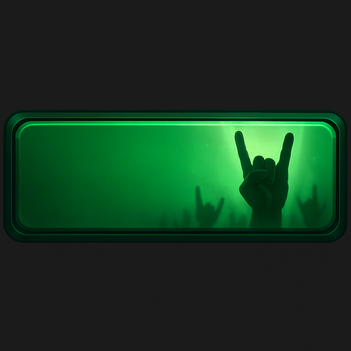 700x170 level button for music game asset, light glimmer of rock hand signs from concert, no text green button, aero artstyle, gothic art style.
In-Game asset.  2d