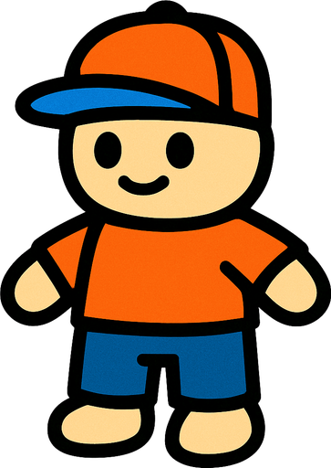 un muñeco con gorra y pantalones.
In-Game asset.  2d.  High contrast.  No shadows