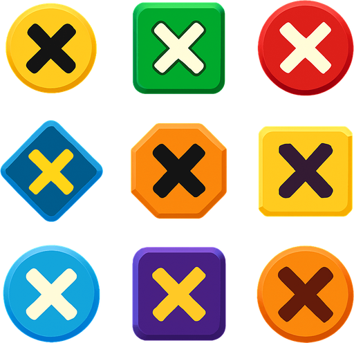 Pack of "X" button.
In-Game asset.  2d.  High contrast.  No shadows