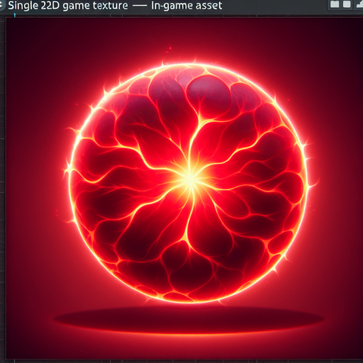 Single Game Texture. In-Game asset. 2d. A ball of red plasma No shadows..
Single Game Texture. In-Game asset. 2d. Blank background. High contrast. No shadows.