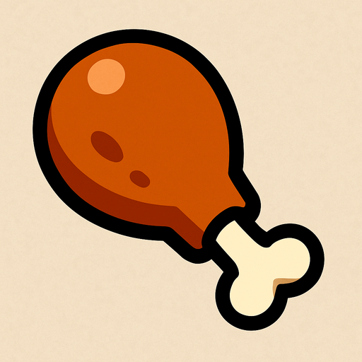 Survivor.io style 2D 1 chicken leg..
In-Game asset.  2d.  High contrast.  No shadows